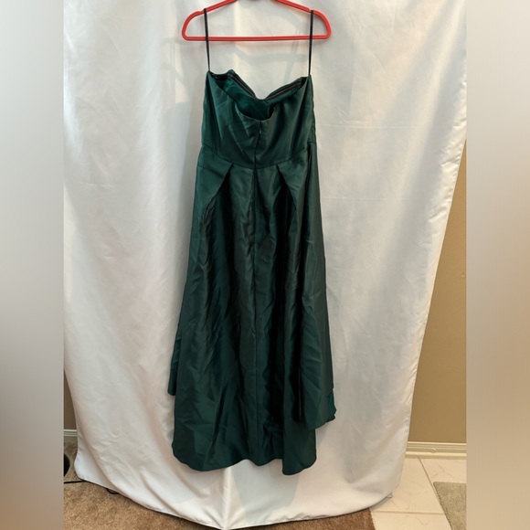 Alfred Sung Strapless Satin High Low Gown Hunter Green Size 18 - Picture 3 of 6